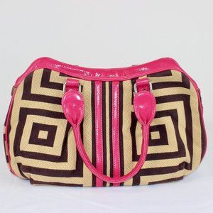 Vintage Bodhi Geo Satchel Greek Key Fabric Barbie Vibes Pink and Brown